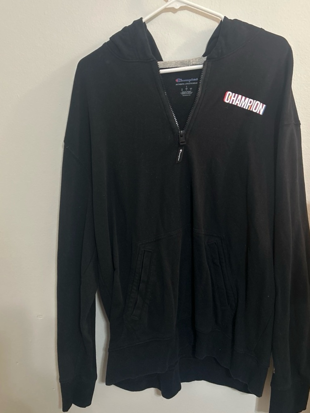 Champion Men's Black Half-Zip Hoodie with Logo